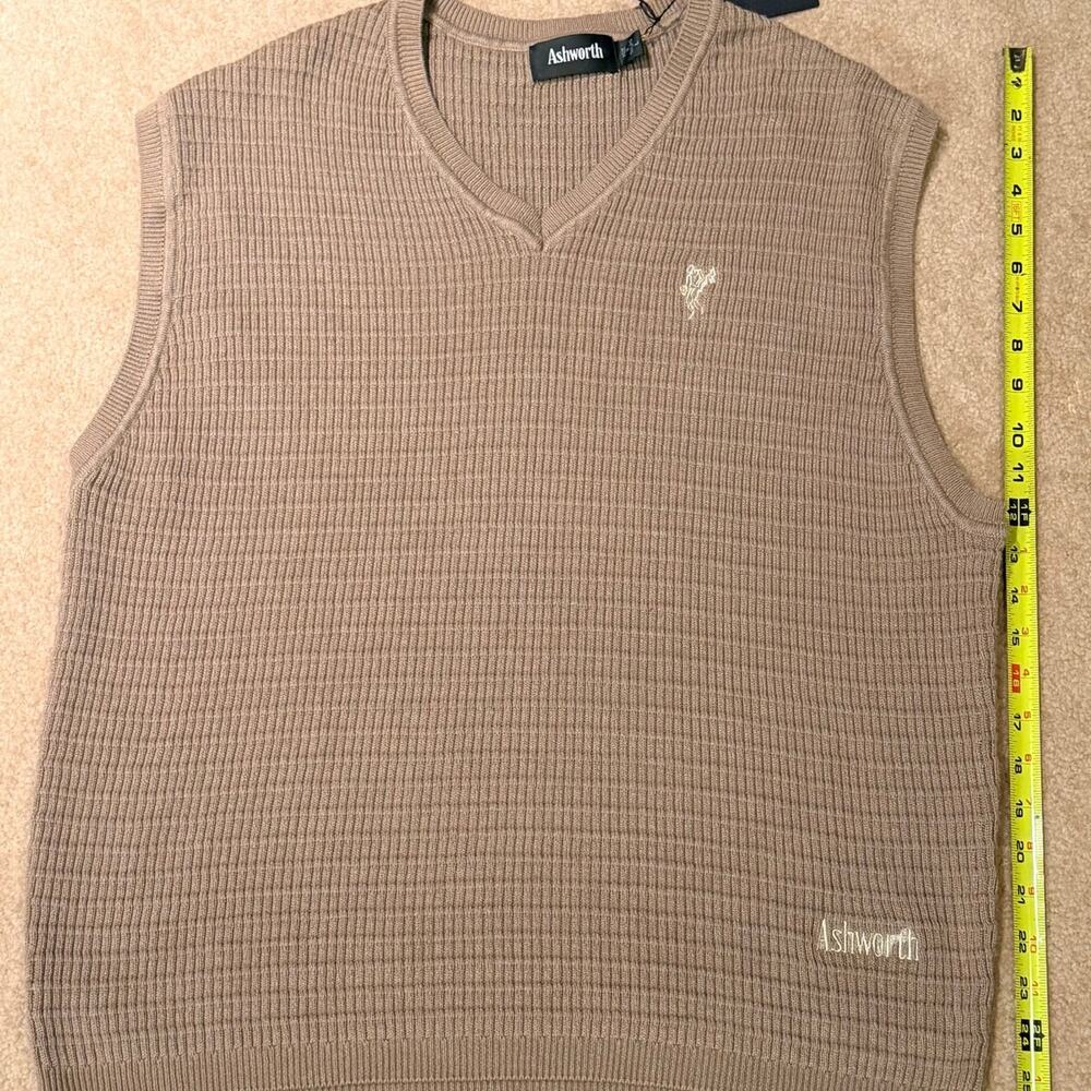 Ashworth Golf Sweater Vest Vtg Mens Large Brown V-Neck Ribbed Knit Embroidered